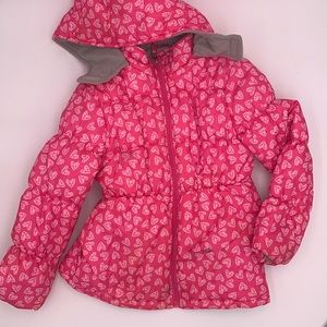 Pink Platinum heart Print Girls Insulated Jacket With Hood Size 7/8